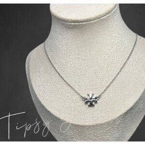 Tory Burch Silver Kira Logo Chainlink Necklace
